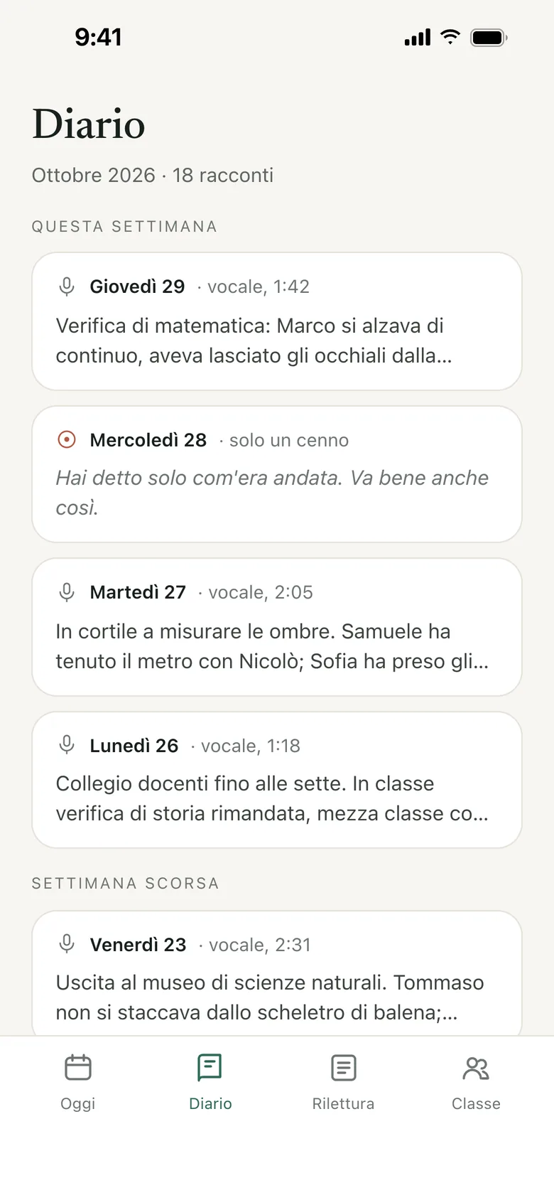Il Diario di ottobre: 18 racconti, divisi per settimana, a voce, scritti o con un solo tocco.